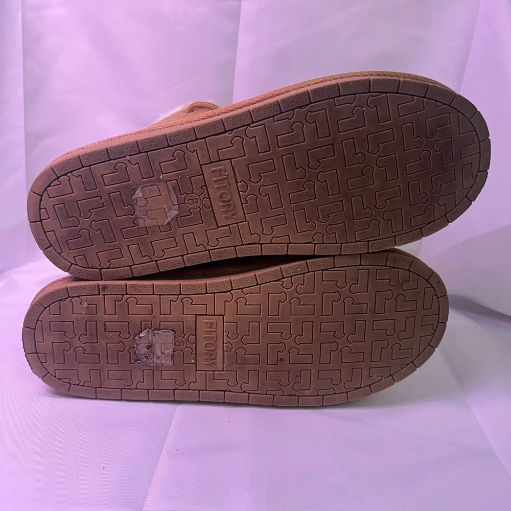 Women's Faux-Suede Lace-Up Fur-Trim Ankle Booties - Tan - Picture 3 of 4